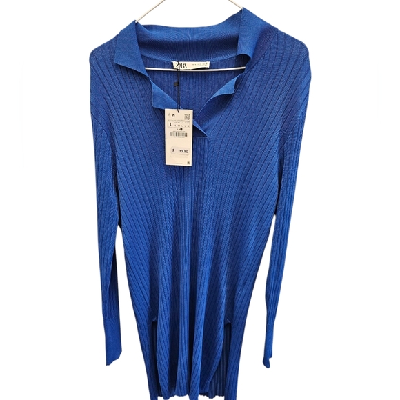 Zara Blue Knit Ribbed Tunic and Pant Set NEW - Picture 4 of 9